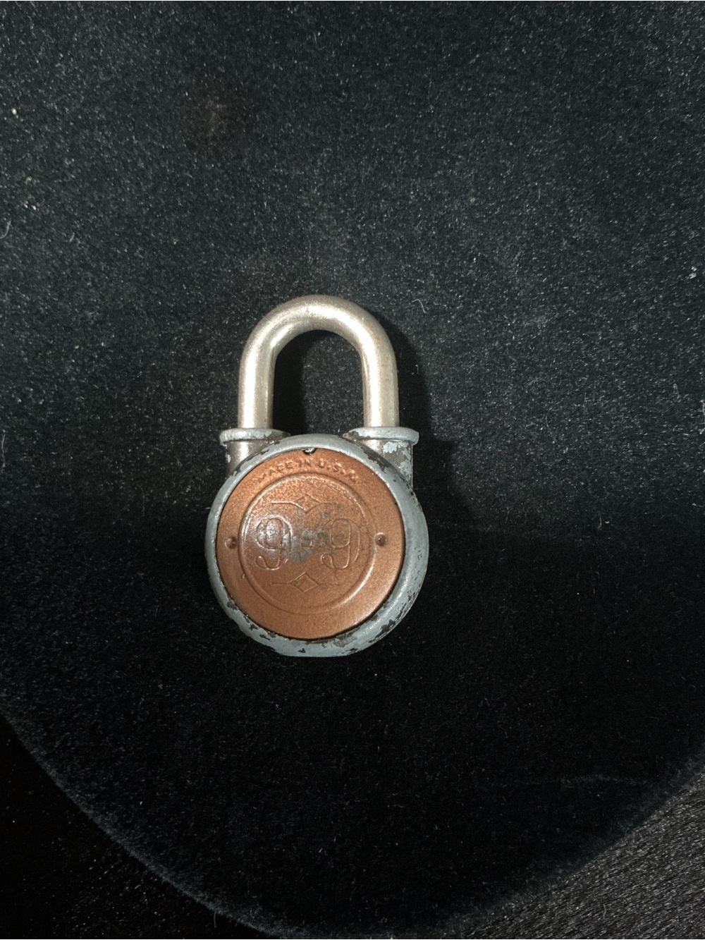 Vintage Round Padlock with Copper-Toned Face USA